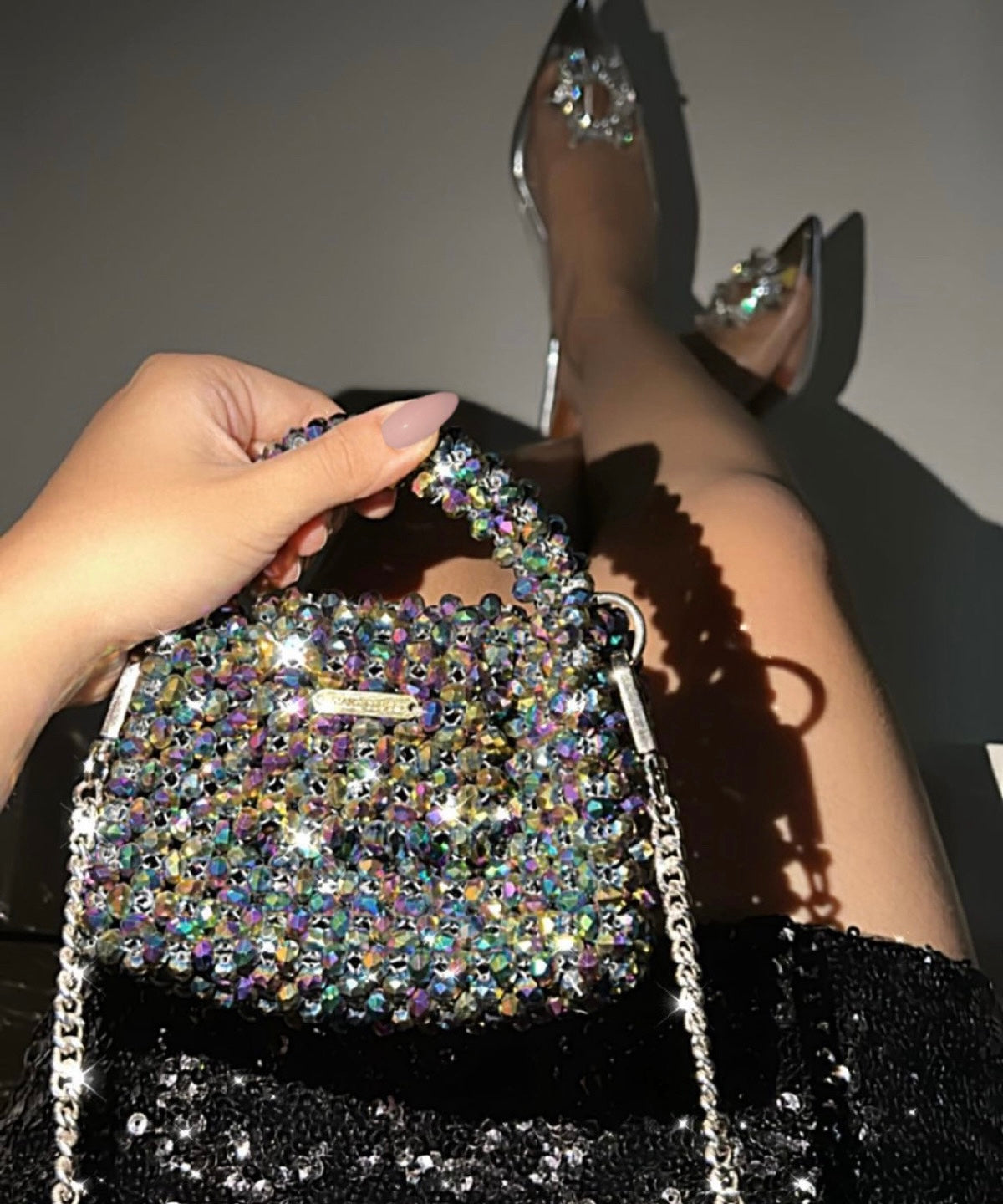 Multi-color rhinestone purse