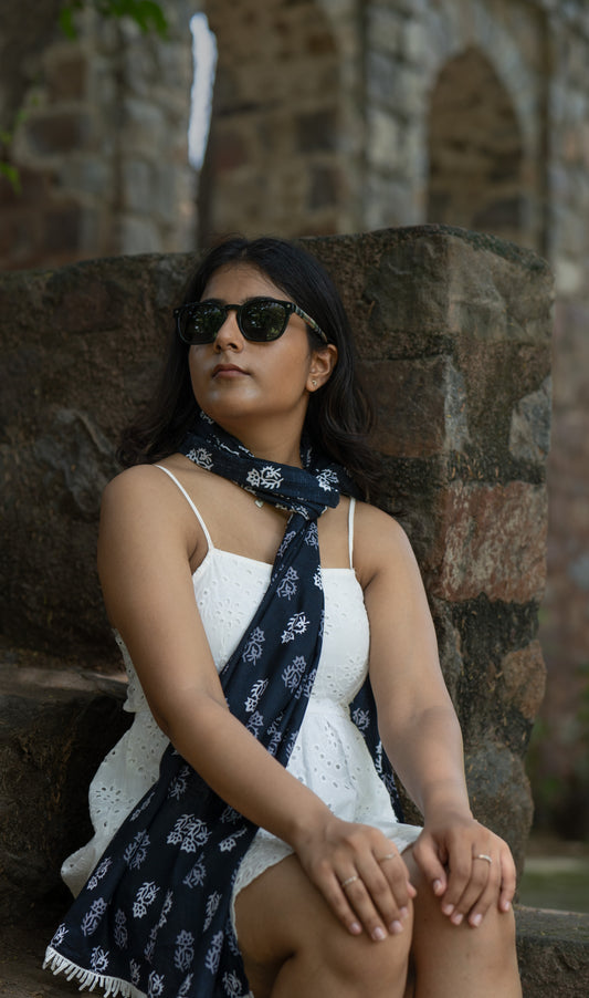 Black Bagru Print Scarf