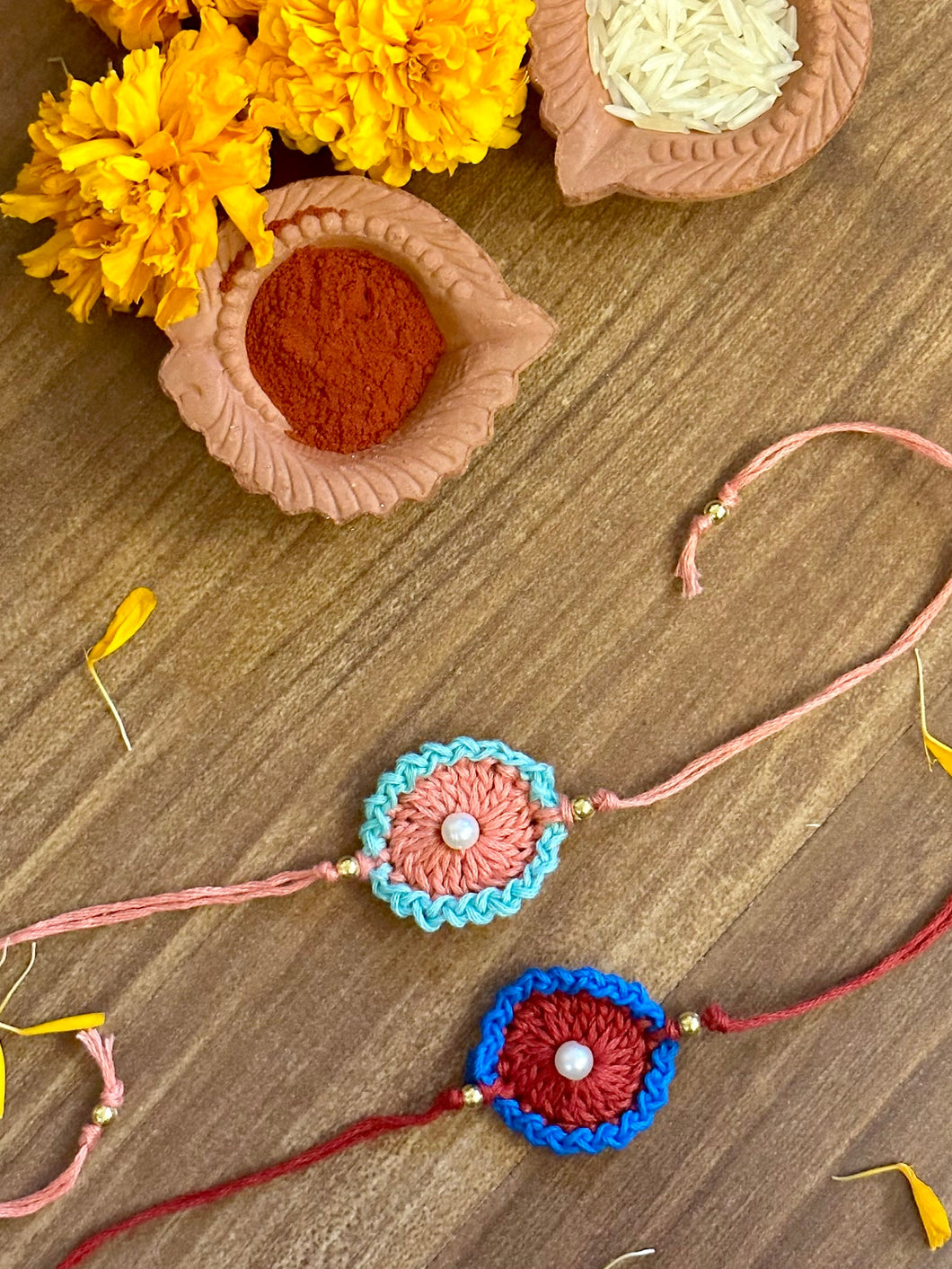 Set of 2  Pearl Crochet Rakhi